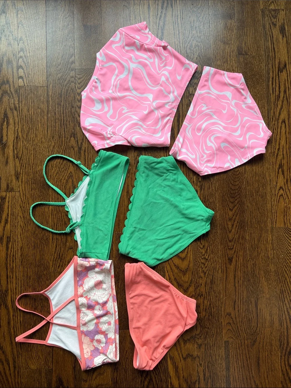 Old Navy Pink Swirl and Green Mix Girls' Swim Set Bundle